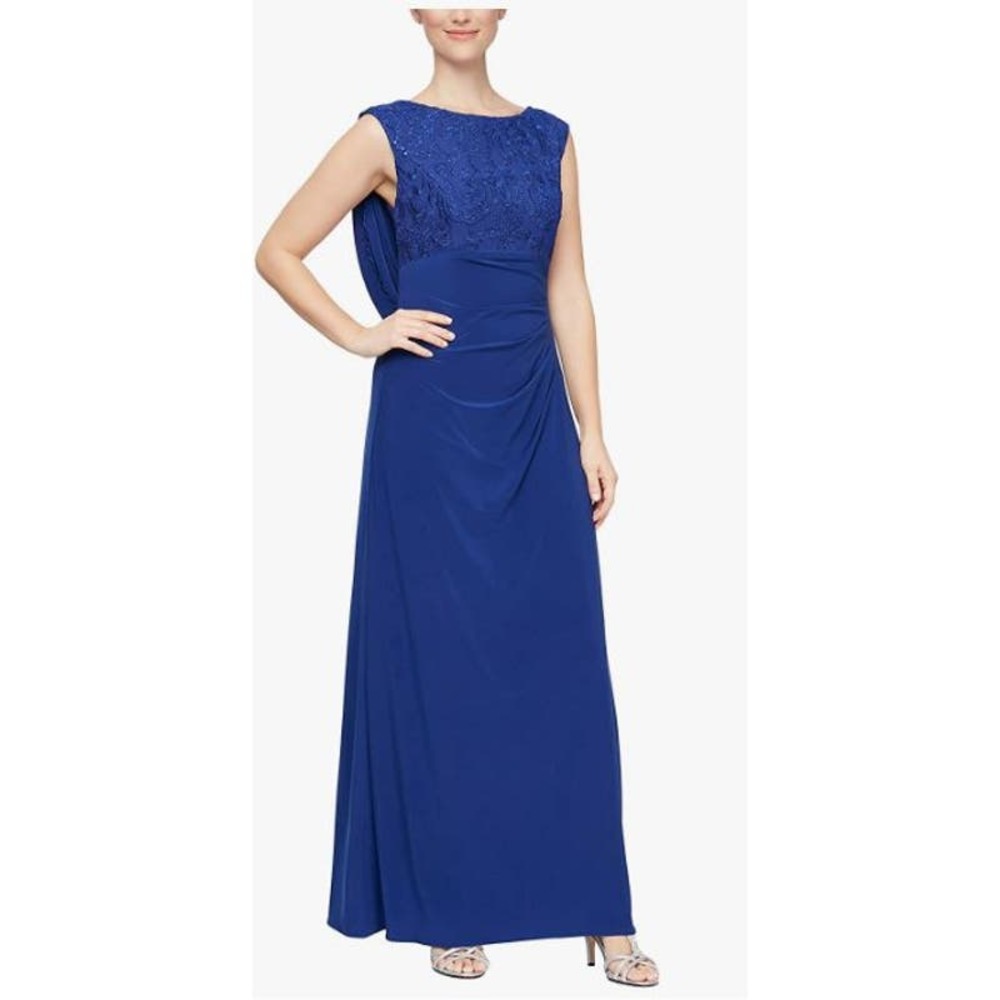 Alex Evenings Women's Long Cowl Back Dress Gown Formal Empire Waist Royal Blue